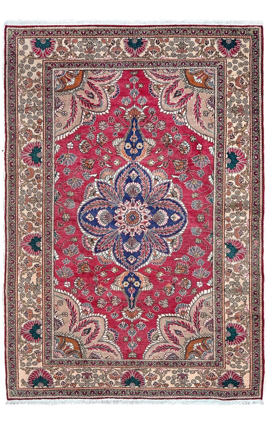 Crimson Kayseri • Handmade Floral Vintage Turkish Rug (4'11"x7'4")