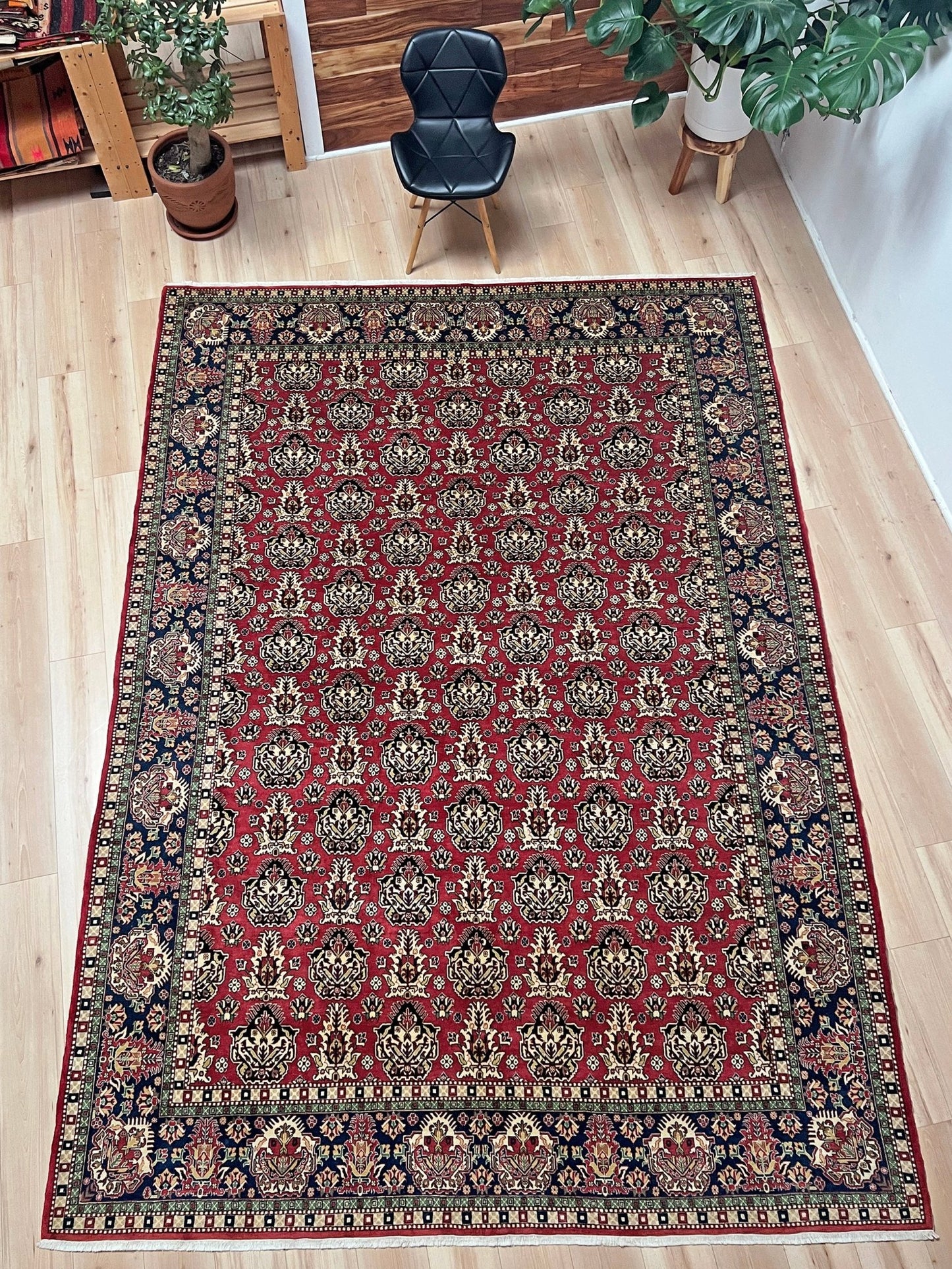 8x11 ft Hereke vintage Turkish luxury rug with crown-like floral motifs, perfect for living rooms, bedrooms, or dining spaces. This elegant handmade wool-on-cotton carpet is in pristine condition with authentic 'HEREKE' marking. From the best luxury handmade rug shop in the San Francisco Bay Area, offering free shipping. Add this timeless piece to your home for unmatched sophistication and style.