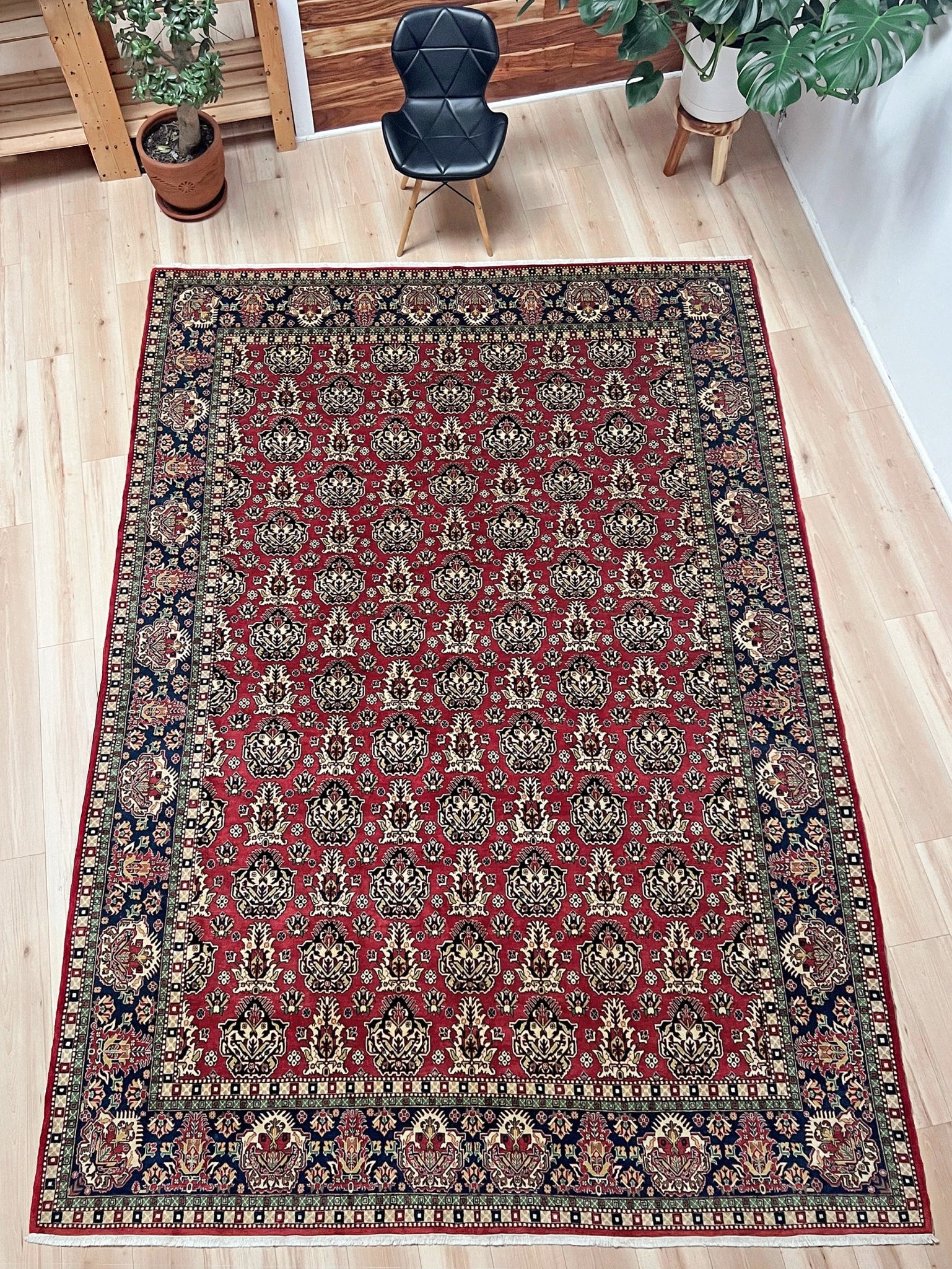 8x11 Hereke vintage Turkish luxury rug with crown-like floral motifs, perfect for living rooms, bedrooms, or dining spaces. This elegant handmade wool-on-cotton carpet is in pristine condition with authentic 'HEREKE' marking. From the best luxury handmade rug shop in the San Francisco Bay Area, offering free shipping. 