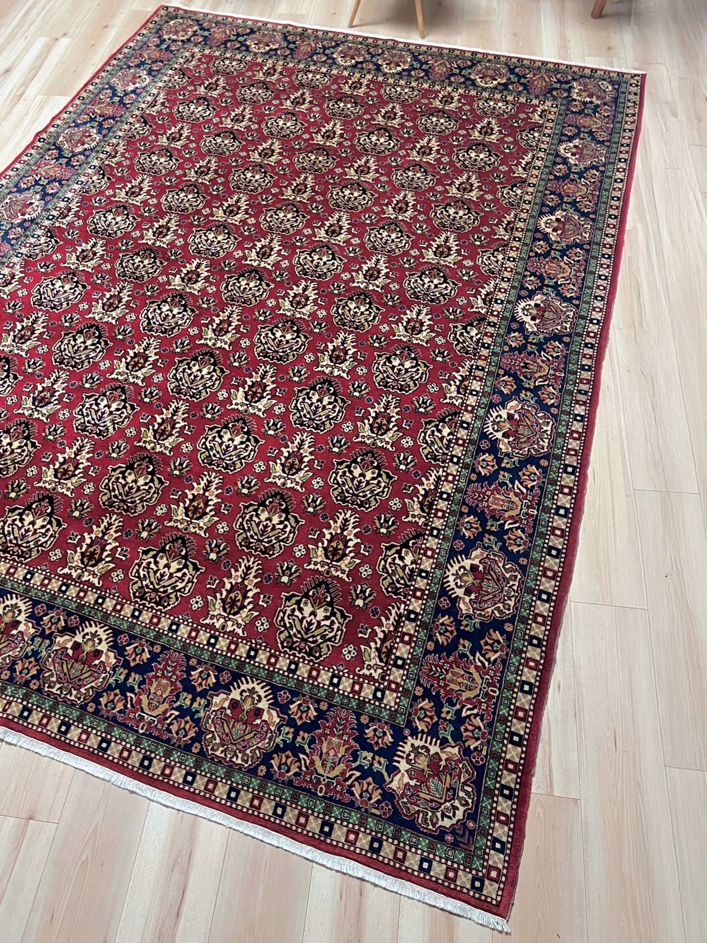 8x11 Hereke vintage Turkish luxury rug with crown-like floral motifs, perfect for living rooms, bedrooms, or dining spaces. This elegant handmade wool-on-cotton carpet is in pristine condition with authentic 'HEREKE' marking. From the best luxury handmade rug shop in the San Francisco Bay Area, offering free shipping. 