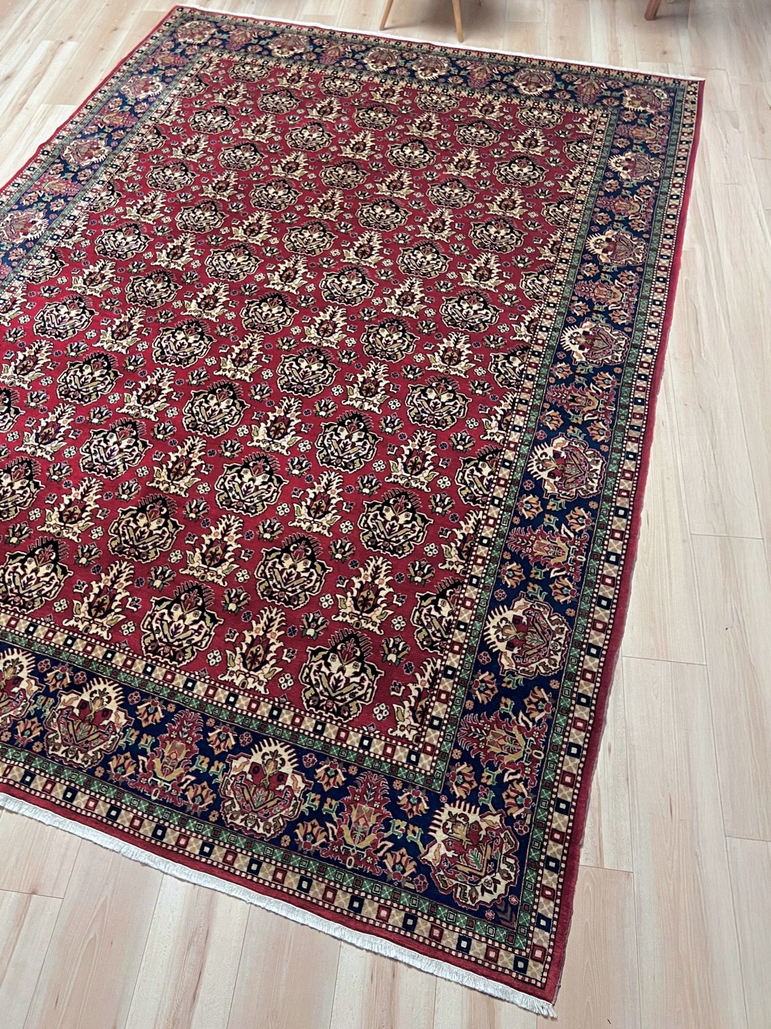 8x11 Hereke vintage Turkish luxury rug with crown-like floral motifs, perfect for living rooms, bedrooms, or dining spaces. This elegant handmade wool-on-cotton carpet is in pristine condition with authentic 'HEREKE' marking. From the best luxury handmade rug shop in the San Francisco Bay Area, offering free shipping. 