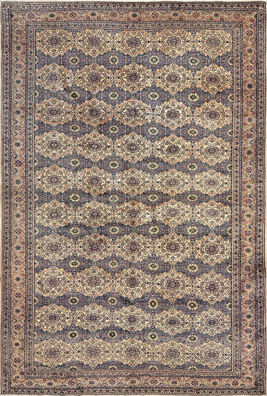 6x9 Vintage Turkish rug with watermelon design. Featuring a rhythmic lattice of floral medallions in warm ivory, gray, and terracotta, creating a timeless, sophisticated look with an aged patina. Perfect for luxury bedroom, living room, or dining spaces. Available at the best rug shop in San Mateo, SF Bay Area with free shipping.