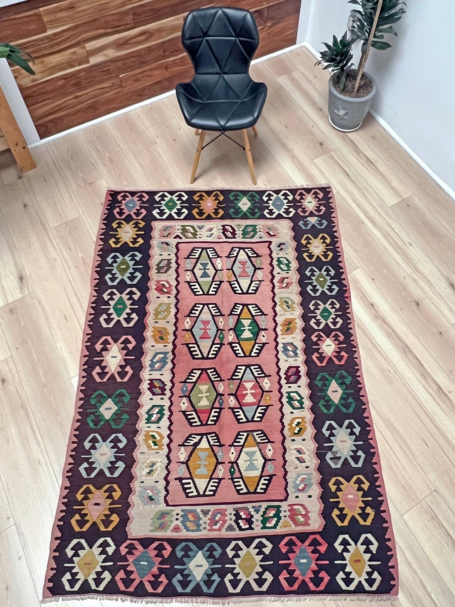 pink Colorful handmade kilim rug shop san francisco bay area. Buy wool flatweave geometric design rug. 