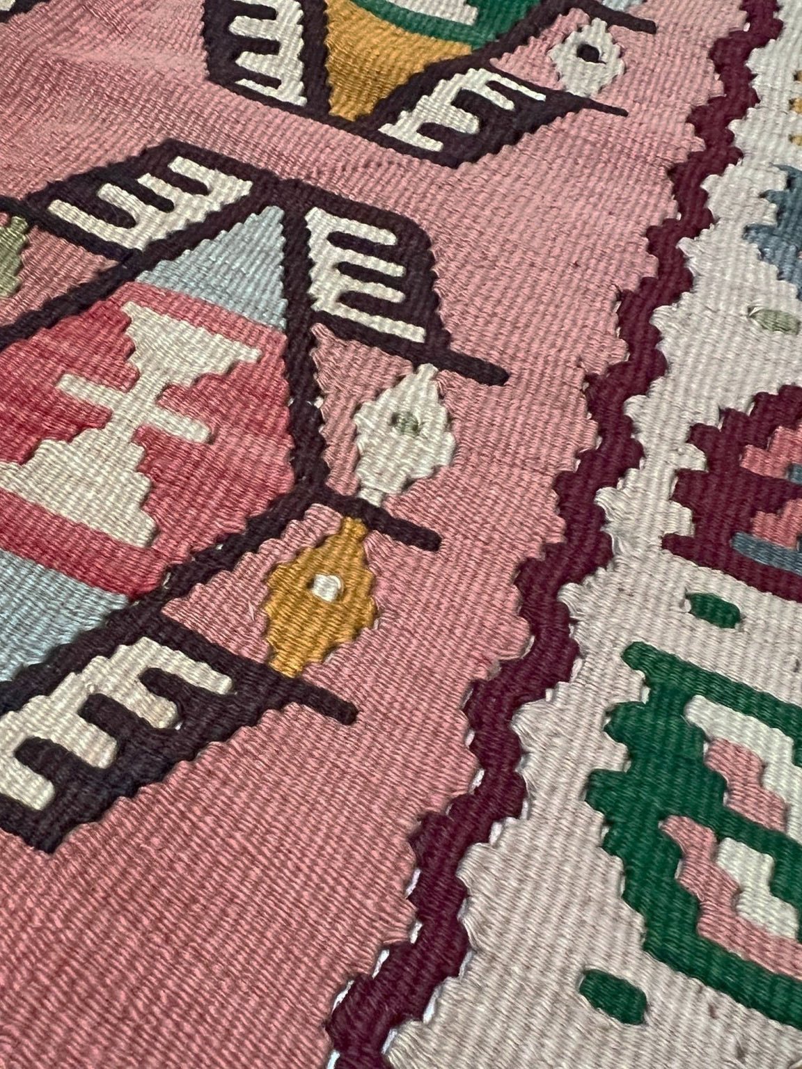 pink Colorful handmade kilim rug shop san francisco bay area. Buy wool flatweave geometric design rug. 