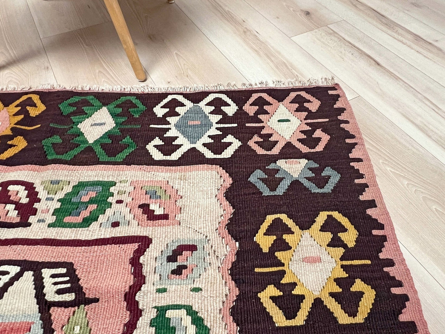 pink Colorful handmade kilim rug shop san francisco bay area. Buy wool flatweave geometric design rug. 