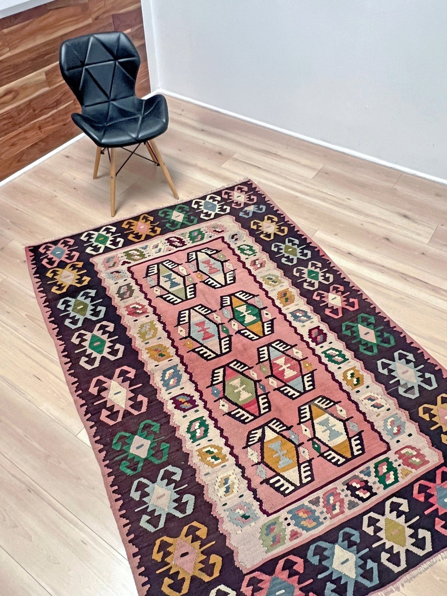 pink Colorful handmade kilim rug shop san francisco bay area. Buy wool flatweave geometric design rug. 