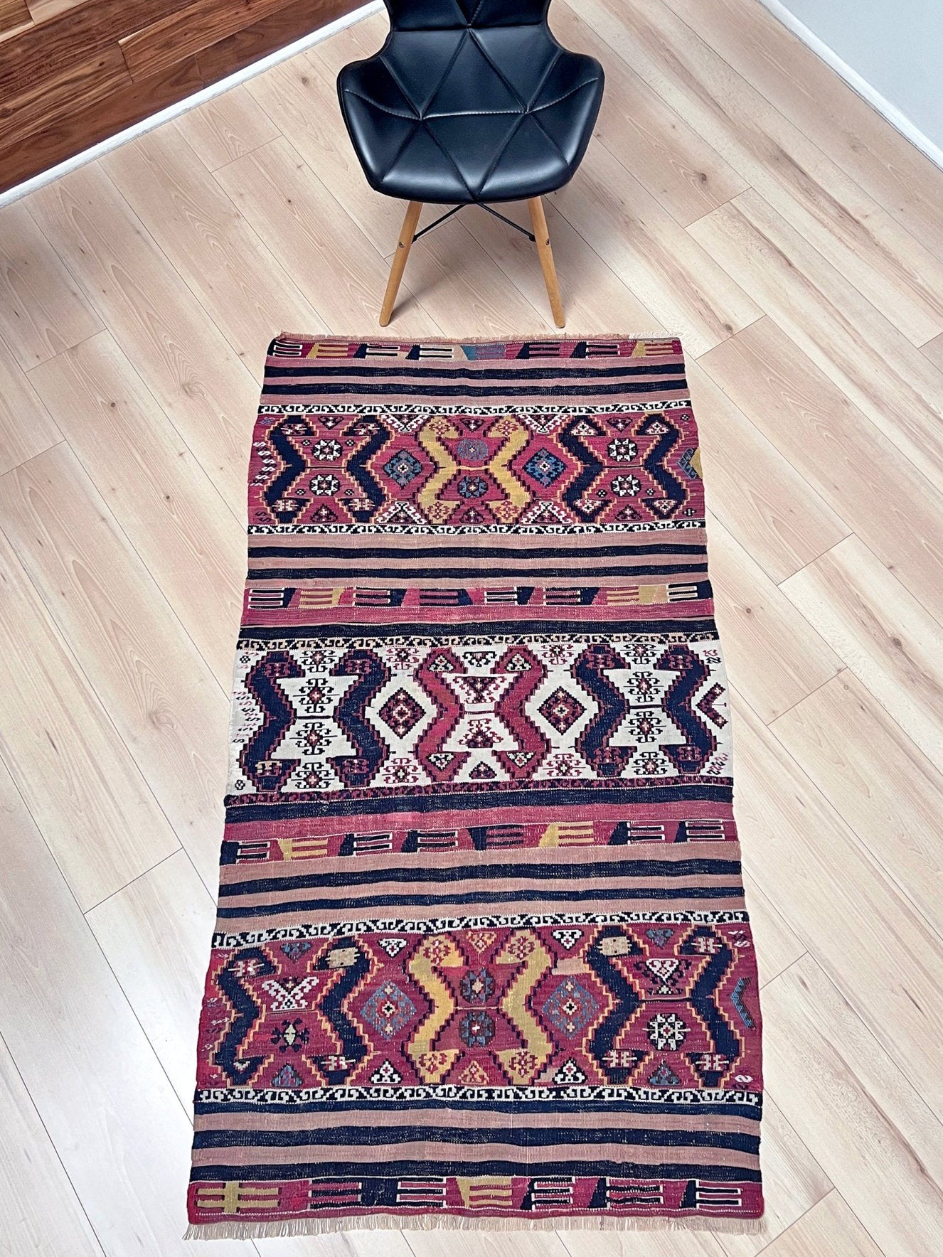 3x5 vintage turkish kilim rud shop berkeley palo alto. Handmade wool flatweave rug shop san francisco bay area.