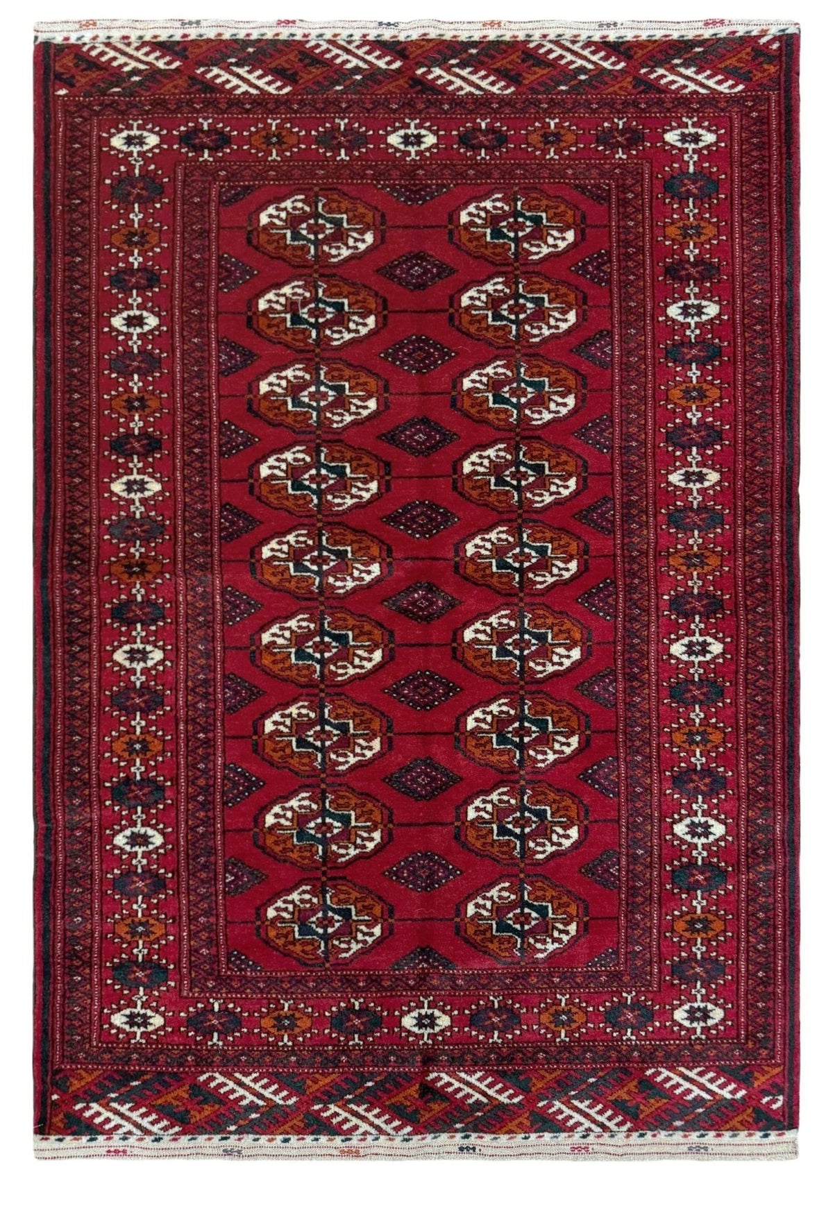 Crimson Red Bukhara Turkmen 3x5 Mini Handmade Rug Wool Carpet for Entry, Bathroom, Bedroom, Kitchen, Study. Best rug shop San Francisco Bay Area Burlingame CA
