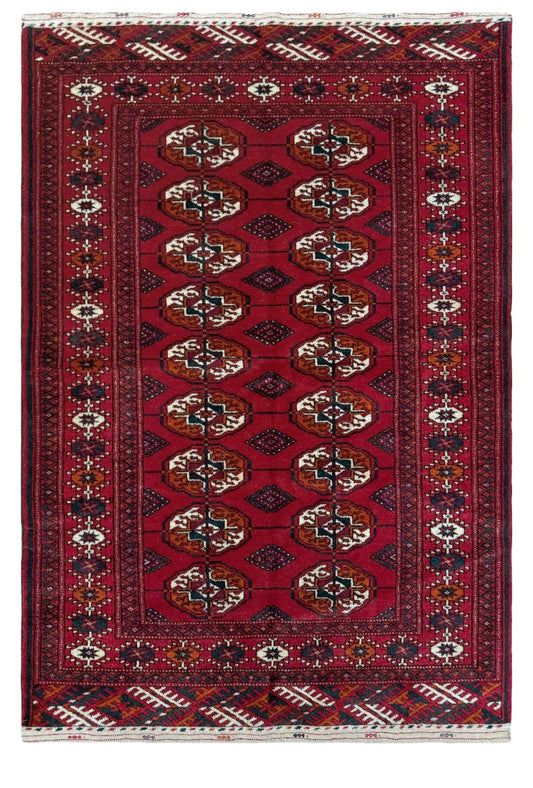 Crimson Red Bukhara Turkmen 3x5 Mini Handmade Rug Wool Carpet for Entry, Bathroom, Bedroom, Kitchen, Study. Best rug shop San Francisco Bay Area Burlingame CA