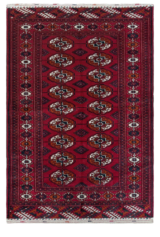 Crimson Red Bukhara Turkmen 3x5 Mini Handmade Rug Wool Carpet for Entry, Bathroom, Bedroom, Kitchen, Study. Best rug shop San Francisco Bay Area Burlingame CA