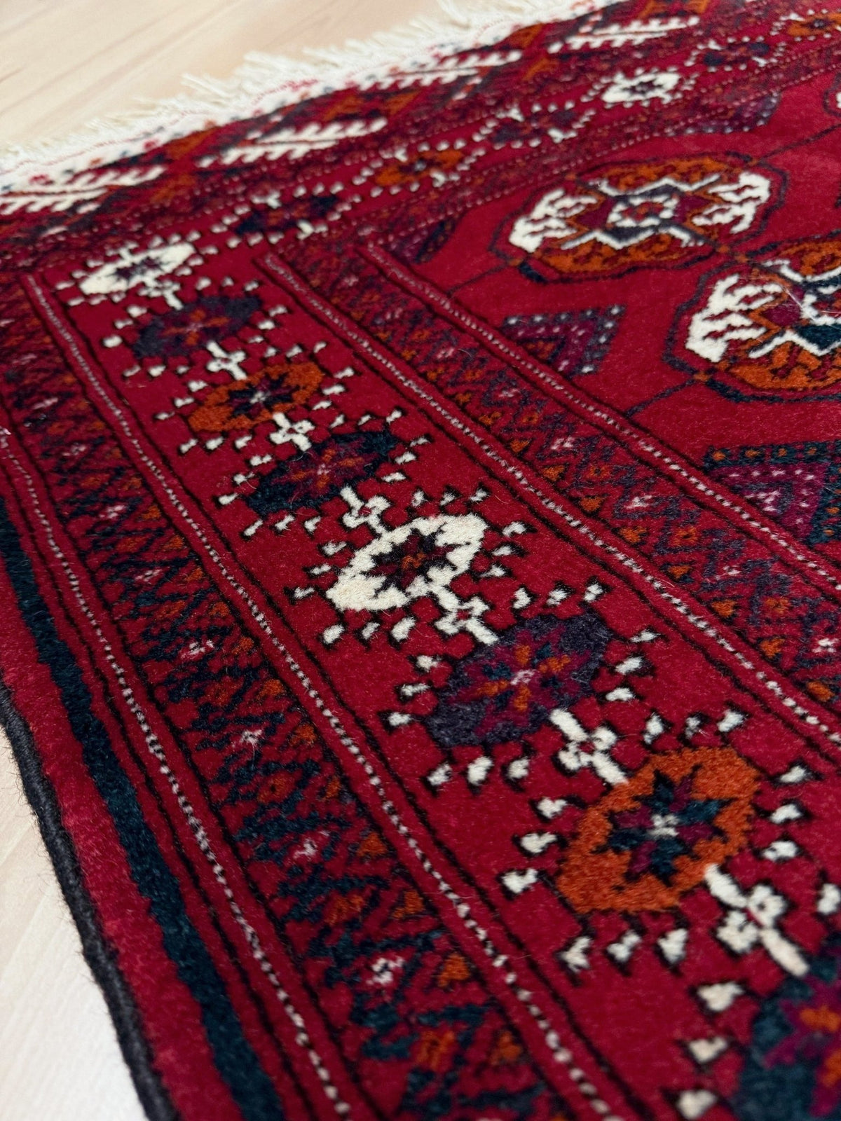 Crimson Red Bukhara Turkmen 3x5 Mini Handmade Rug Wool Carpet for Entry, Bathroom, Bedroom, Kitchen, Study. Best rug shop San Francisco Bay Area Burlingame CA
