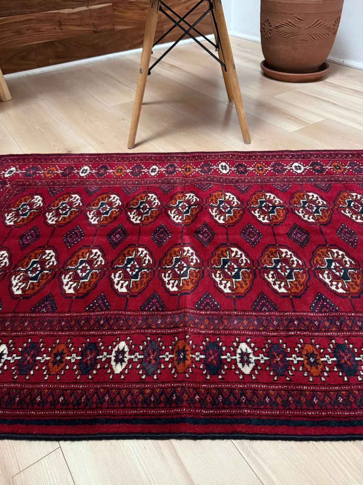 Crimson Red Bukhara Turkmen 3x5 Mini Handmade Rug Wool Carpet for Entry, Bathroom, Bedroom, Kitchen, Study. Best rug shop San Francisco Bay Area Burlingame CA
