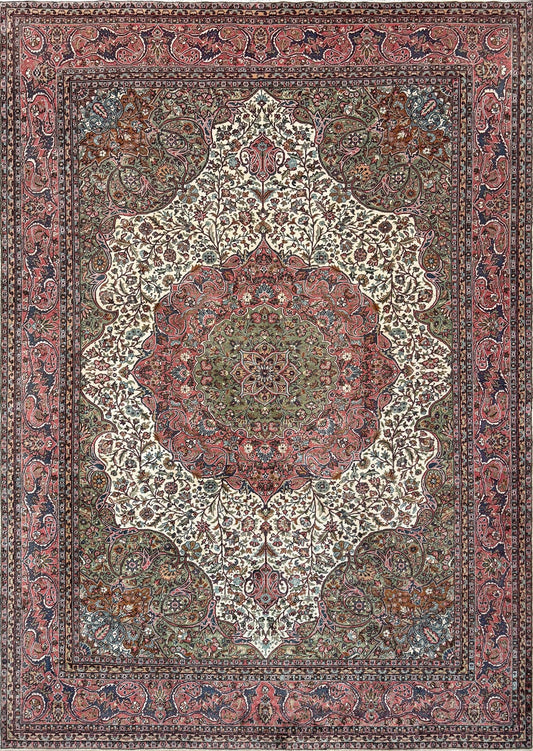 Pink and brown vintage Turkish rug. This luxurious 9x12 handmade wool carpet is available in Burlingame CA SF Bay Area with free shipping, perfect for adding a touch of elegance to any home decor.