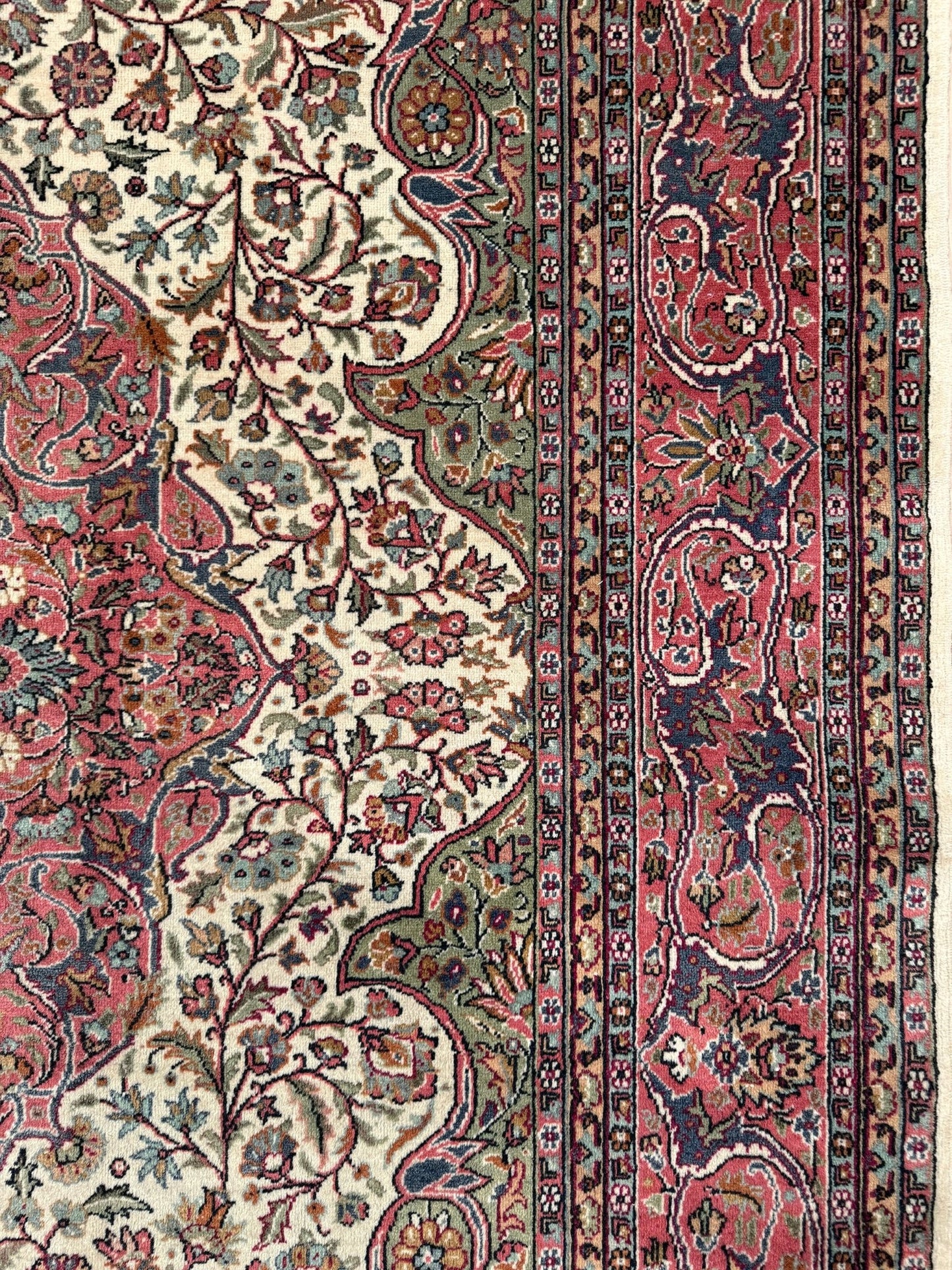 Pink and brown vintage Turkish rug. This luxurious 9x12 handmade wool carpet is available in Burlingame CA SF Bay Area with free shipping, perfect for adding a touch of elegance to any home decor.
