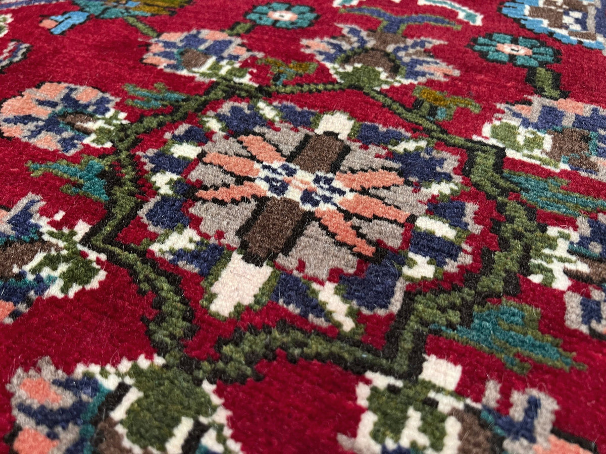 vintage turkish anatolian rug 4x6 cherry red sky blue border floral hand knotted wool carpet indigo rugs san francisco bay area