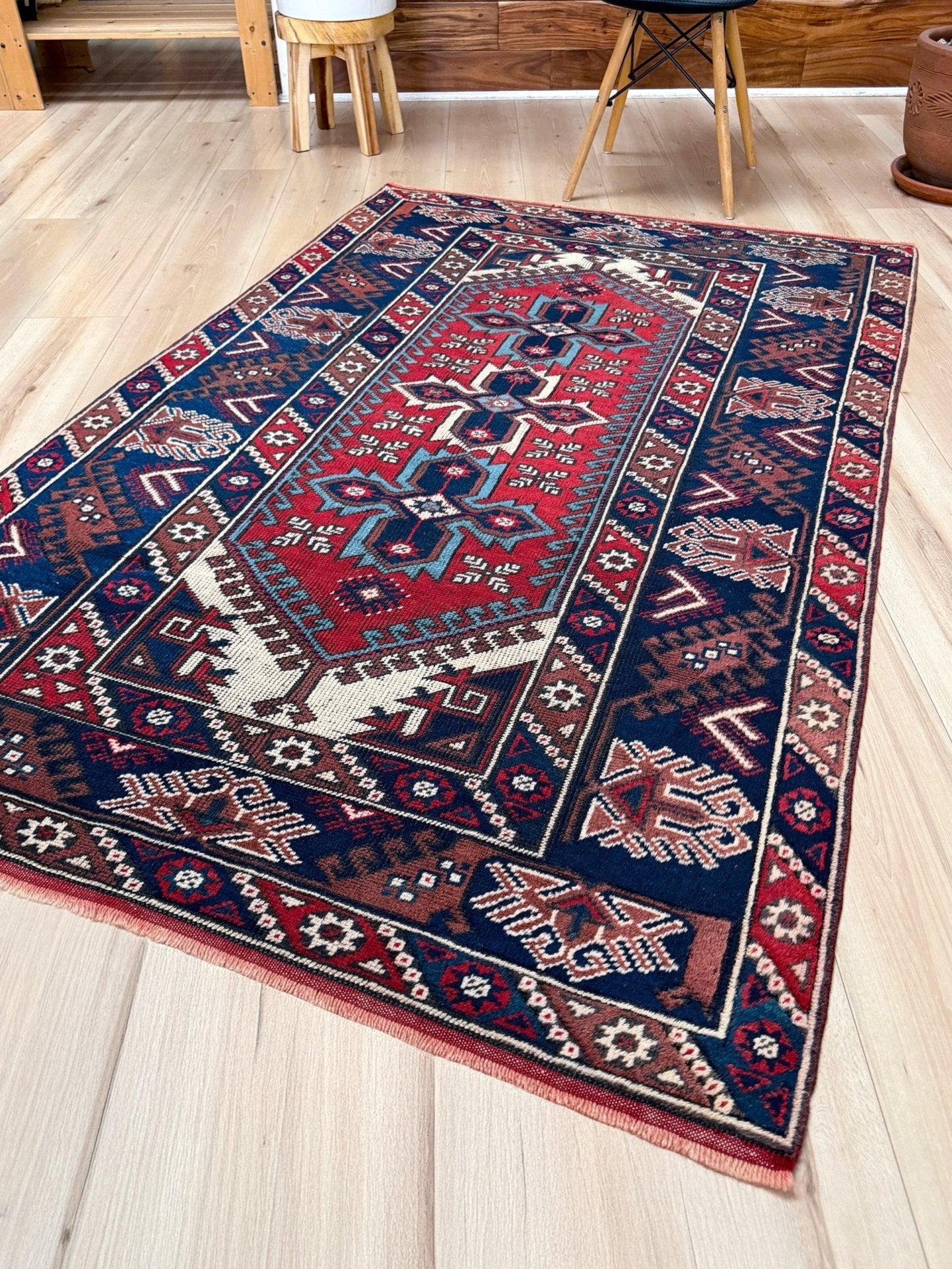5x7 Dosemealti vintage Turkish tribal rug with geometric medallions. Handmade and available from the best luxury rug shop in the San Francisco Bay Area. Free shipping