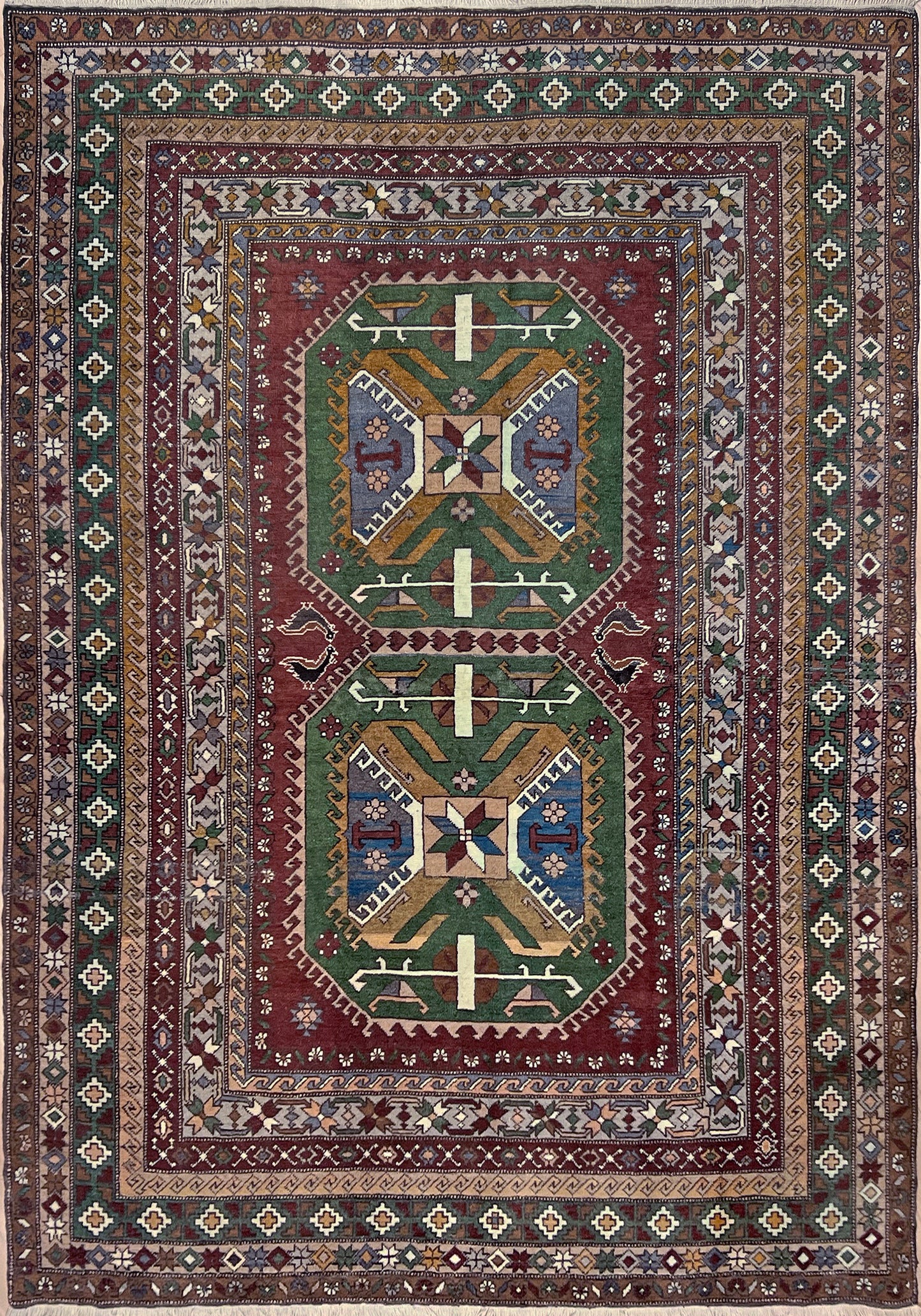 Kars kurdish handmade rug. 6x8 neutral color living room rug shop san francisco bay area. Vintage rug shop palo alto. Handmade rug in living room setting.