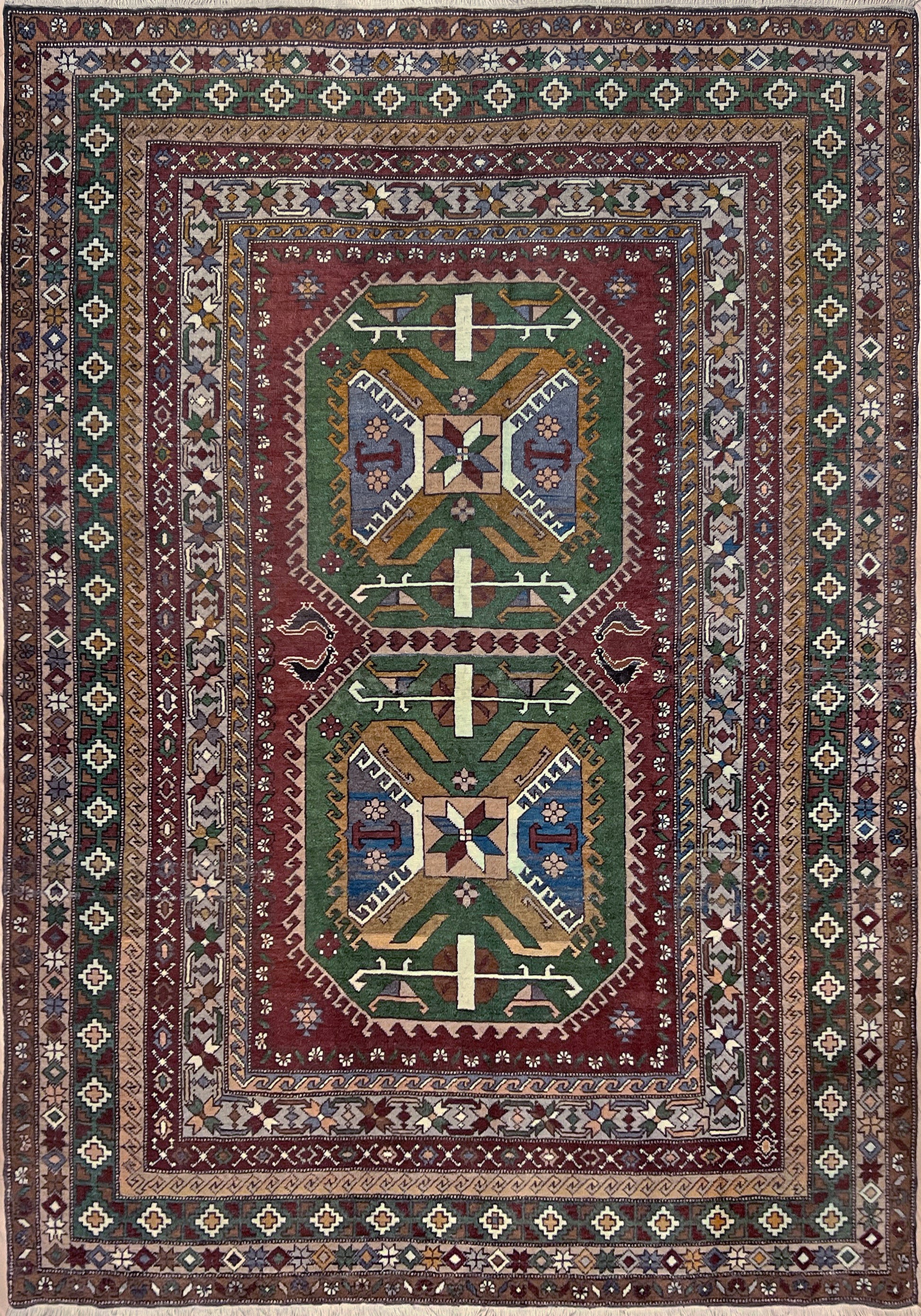 Kars kurdish handmade rug. 6x8 neutral color living room rug shop san francisco bay area. Vintage rug shop palo alto. Handmade rug in living room setting.