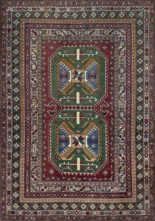 7X9 Kars kurdish handmade rug. 6x8 neutral color living room rug shop san francisco bay area. Vintage rug shop palo alto. Handmade rug in living room setting.