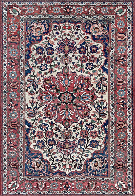 5x7 Floral Bakhtiari Vintage Persian Oriental Rug shop Palo Alto. Handmade Carpet shopping San Francisco Bay Area. Wool Scatter Small Rug for Living Room, Dining, Kitchen, Bedroom, Office. Free shipping.