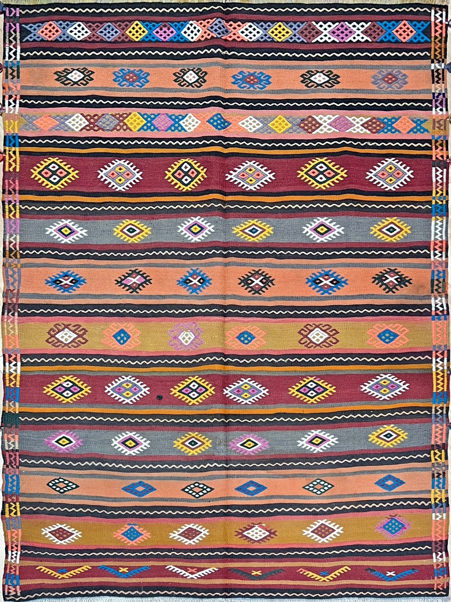 Embroidered Striped Vintage Turkish Kilim Rug Shop Berkeley CA – INDIGO ...