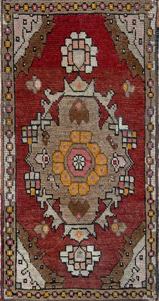 Brown orange Pink 2x3 handmade small wool rug for bathroom bedroom kitchen under the desk. Turkish rug shop san francisco bay area. Free shipping.