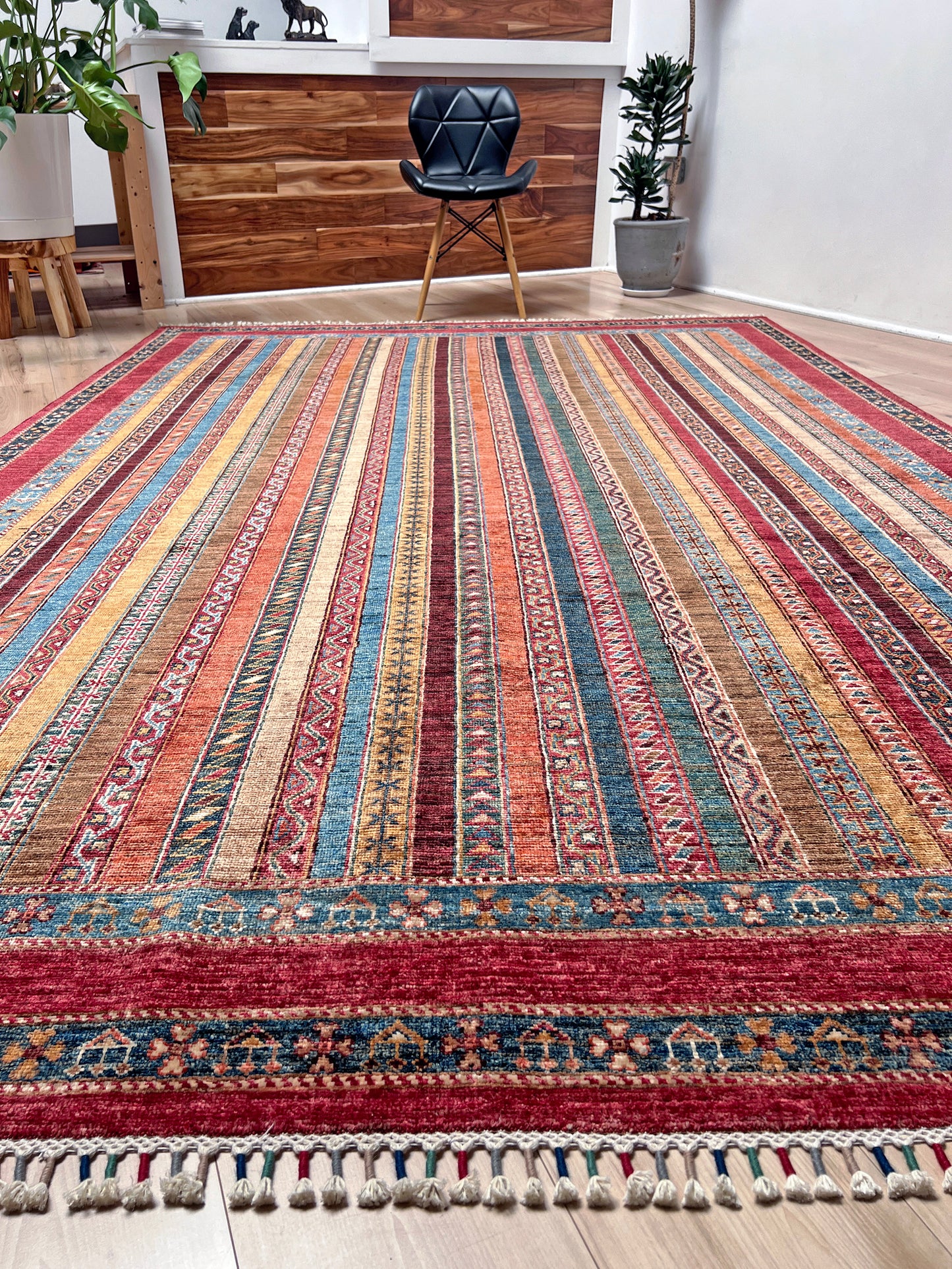 Shaal striped handmade rug with silky sheen. Luxury rug shop sf bay area. Oriental rug shop palo alto berkeley.