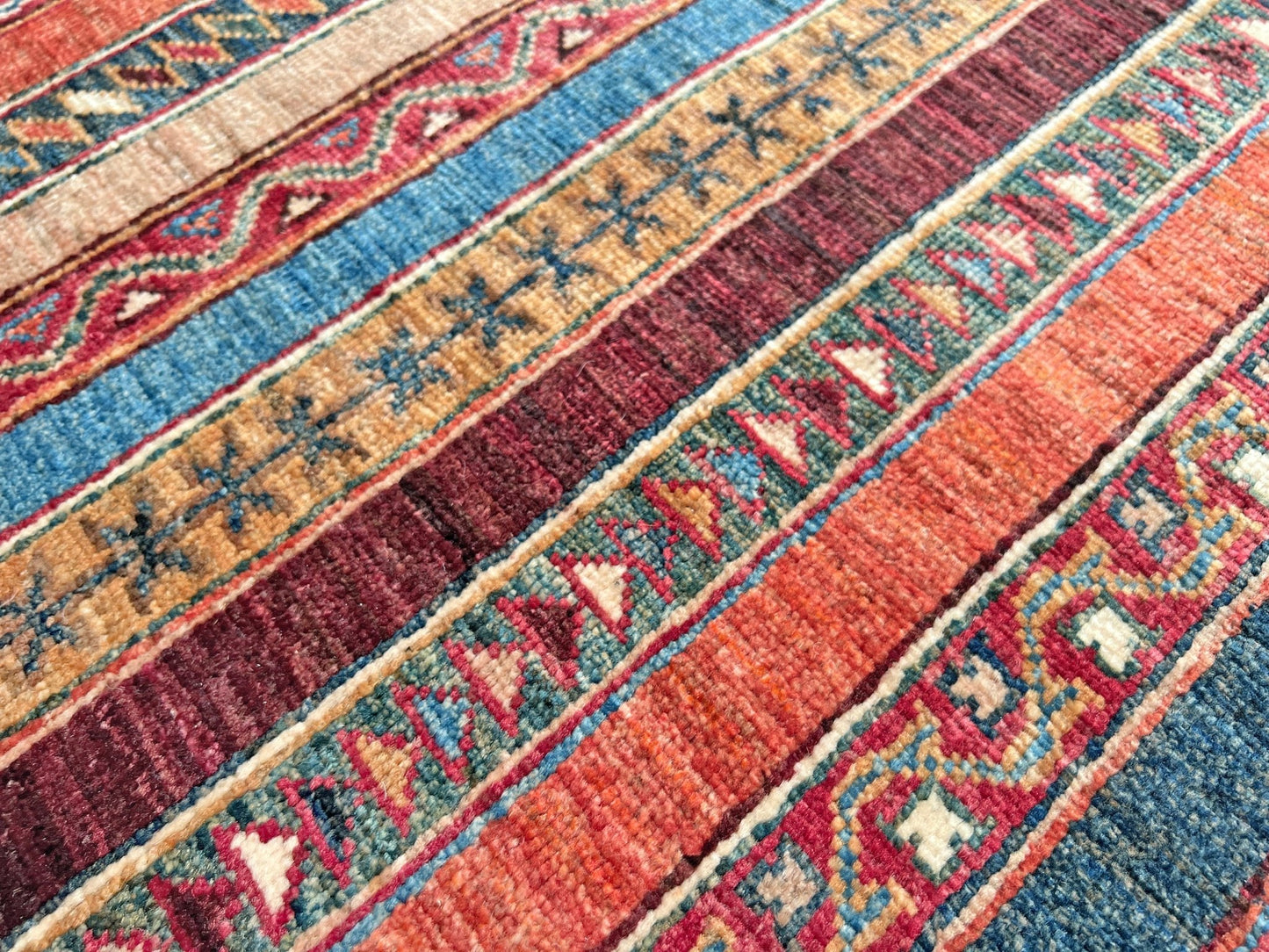 Shaal striped handmade rug with silky sheen. Luxury rug shop sf bay area. Oriental rug shop palo alto berkeley.