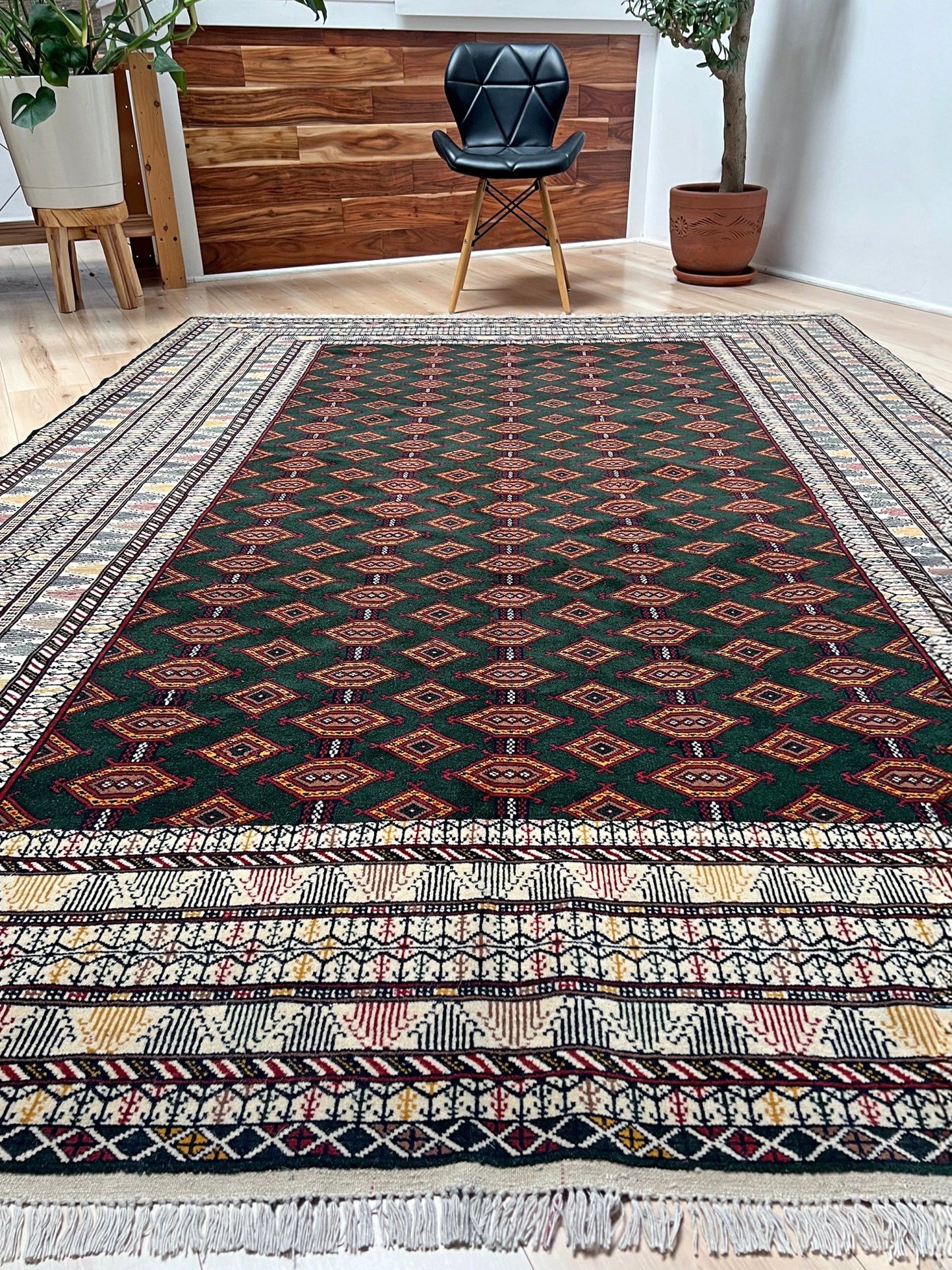 7x9 green geometric bukhara turkmen rug shop san francisco bay area. Handmade wool rug for living room bedroom nursery palo alto berkeley