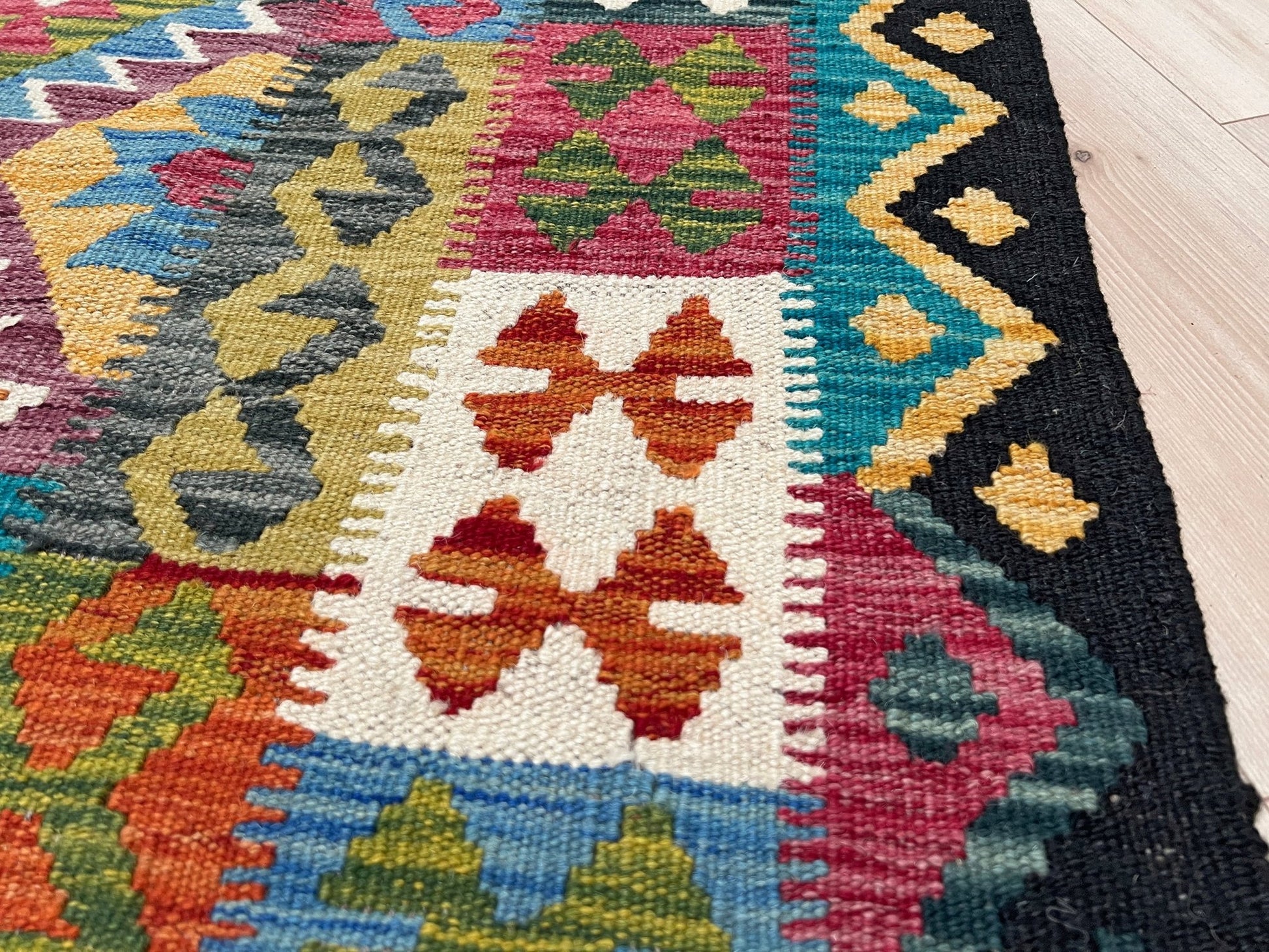 handmade wool kilim rug shop san francisco bay area. Vibrant flatweave rug for kitchen nursery bedroom living room