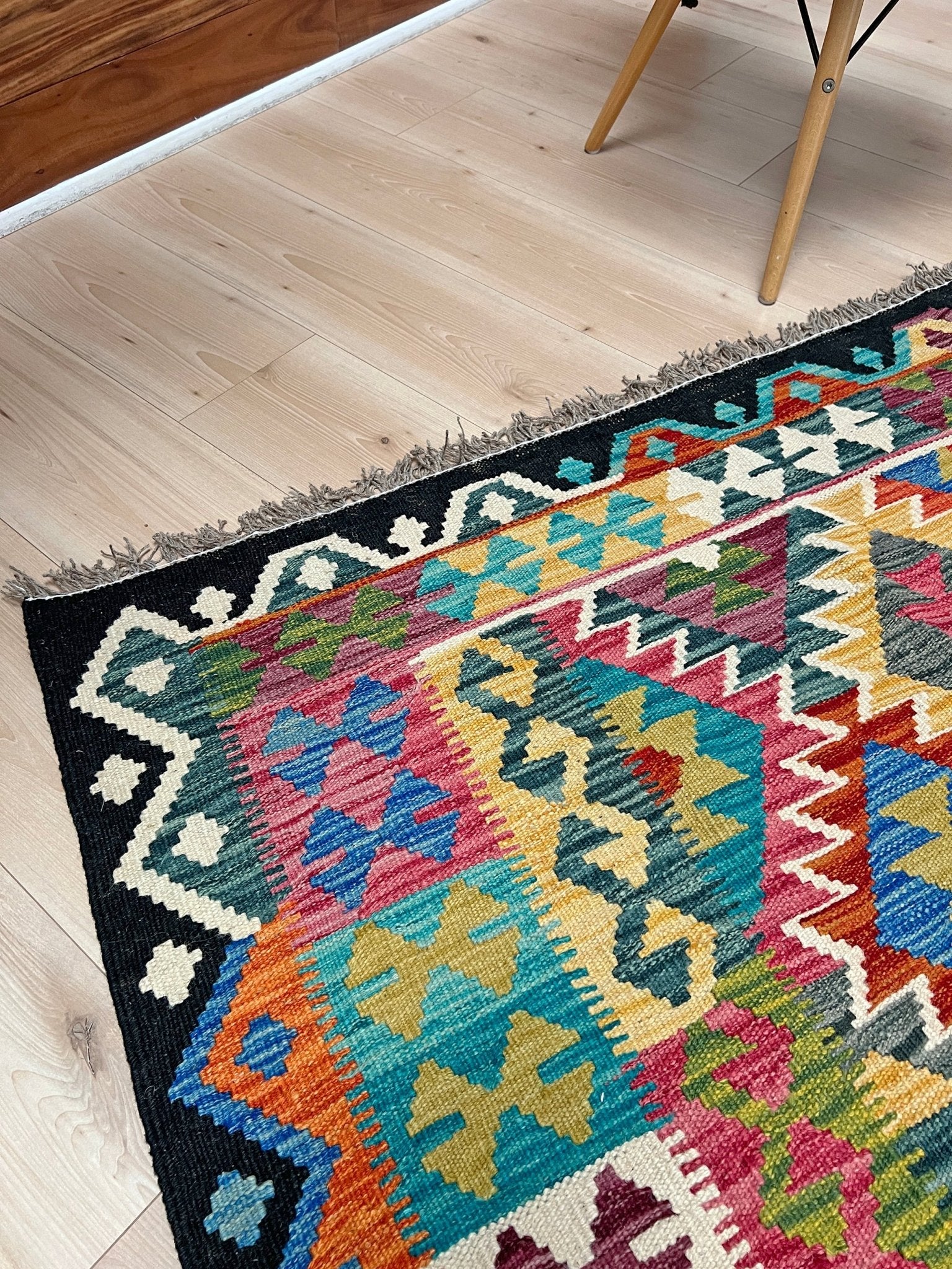 handmade wool kilim rug shop san francisco bay area. Vibrant flatweave rug for kitchen nursery bedroom living room