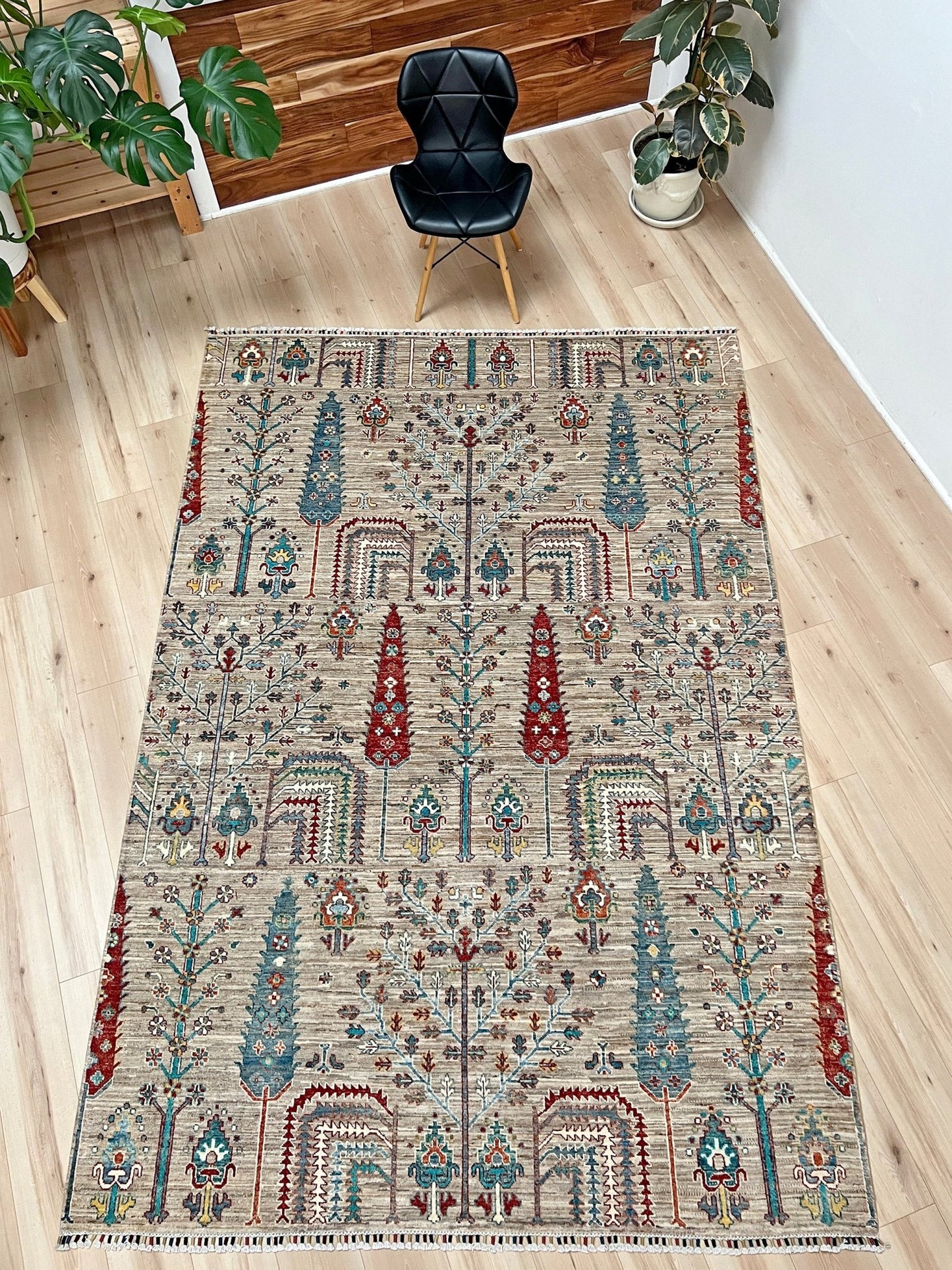 Tree of Life rug from the best luxury handmade rug shop in the San Francisco Bay Area. This exquisite piece features intricate patterns and vibrant colors, perfect for adding elegance to any space. Enjoy free shipping with your purchase.