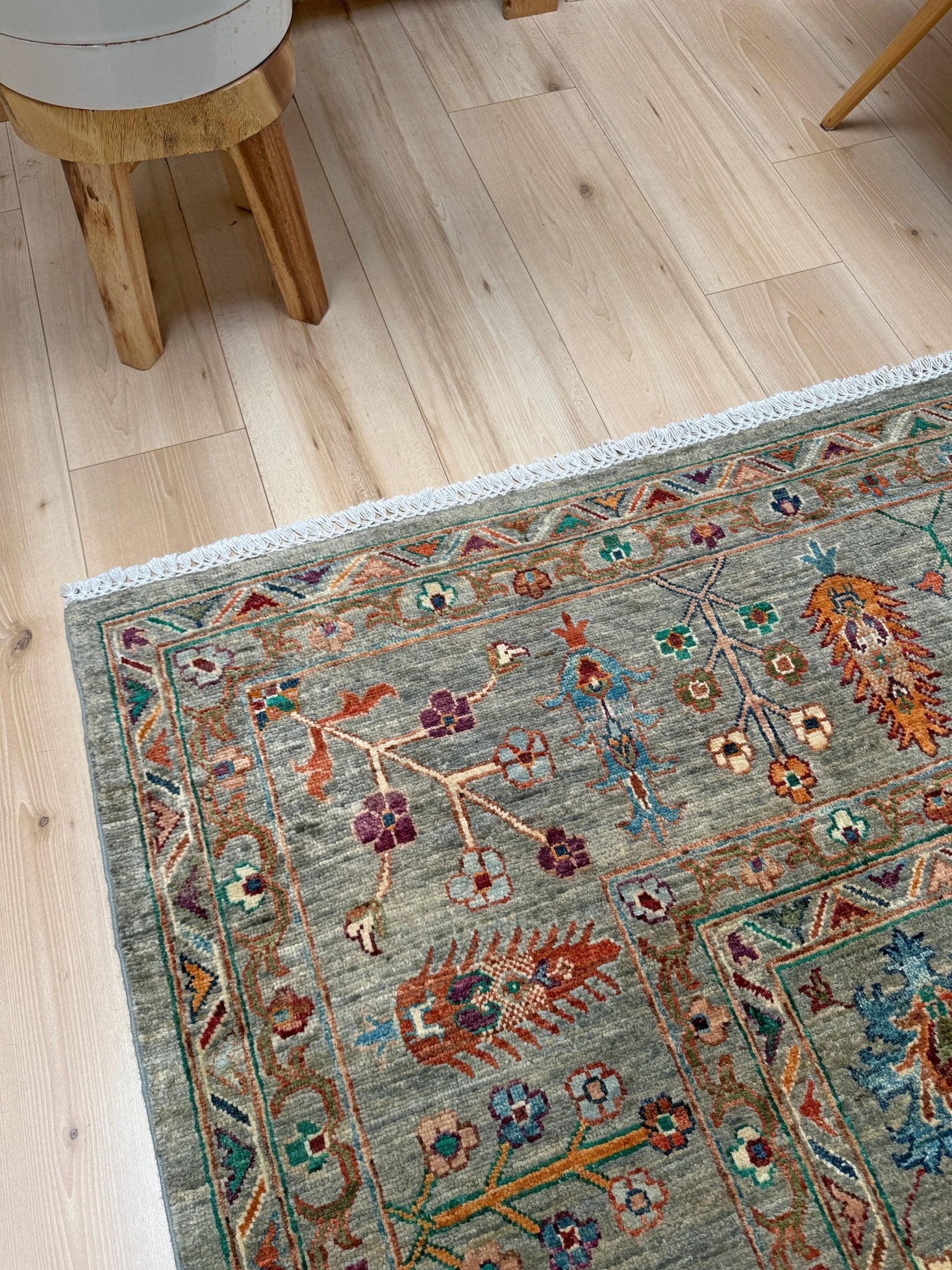 Handmade 8x10 Turkish Ziegler rug in sage green with floral design, perfect for living room, bedroom, kitchen, or dining room; ideal for neutral or floral decor styles. Available from the best rug shop in San Mateo, SF Bay Area with free shipping.