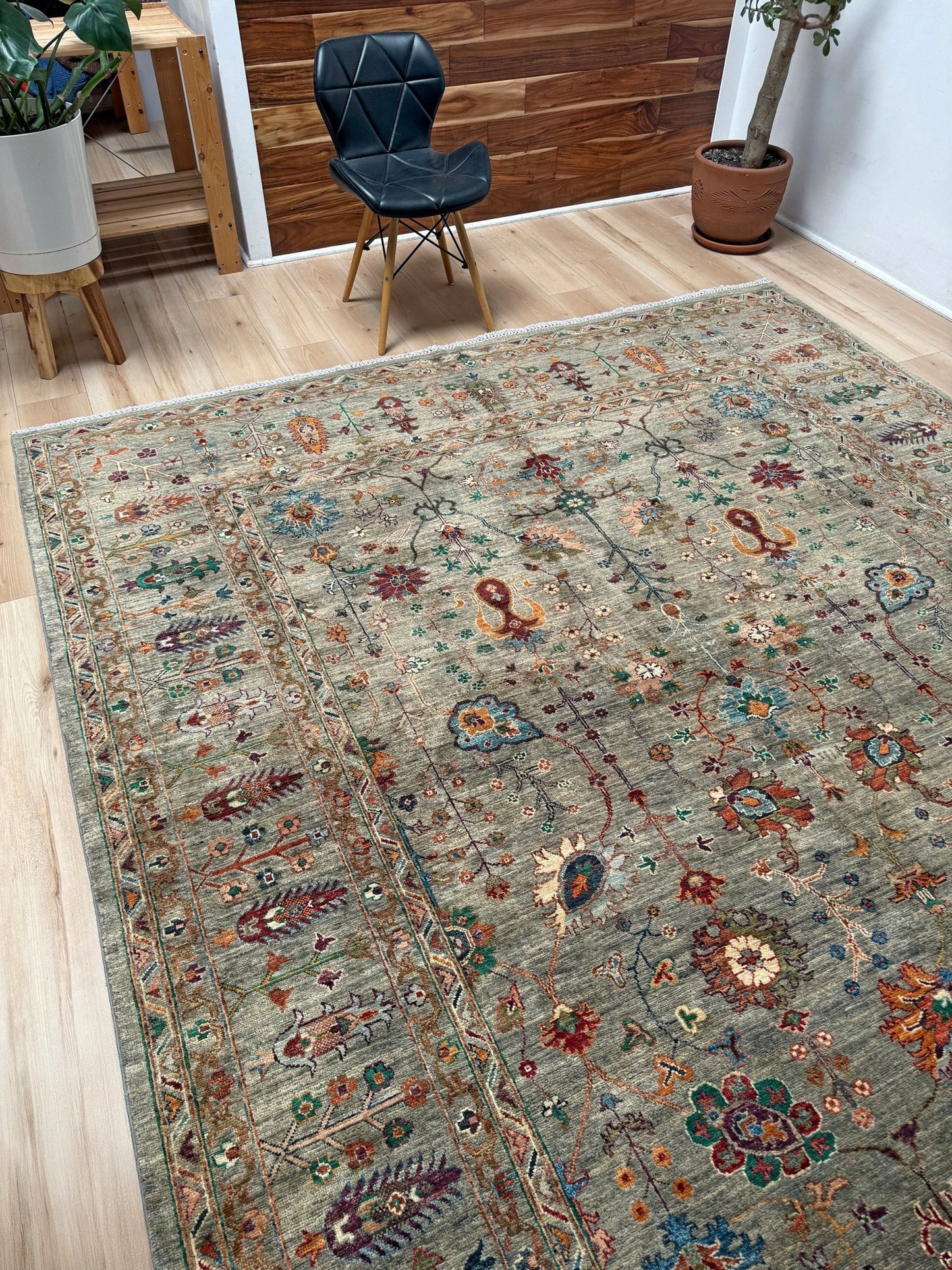 Handmade 8x10 Turkish Ziegler rug in sage green with floral design, perfect for living room, bedroom, kitchen, or dining room; ideal for neutral or floral decor styles. Available from the best rug shop in San Mateo, SF Bay Area with free shipping.