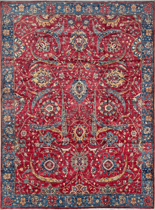 Sickle Leaf Luxury Area Rug&nbsp;• Handmade Wool Carpet large Rug for Living Room, Bedroom, Dining &amp; Office
This exquisite oriental rug features the traditional Persian sickle leaf design elegantly woven on a rich red ground. The intricate blue borders add a touch of sophistication, enhancing the rug's timeless appeal. Crafted from the finest silky wool, this rug offers both luxurious softness and exceptional durability.