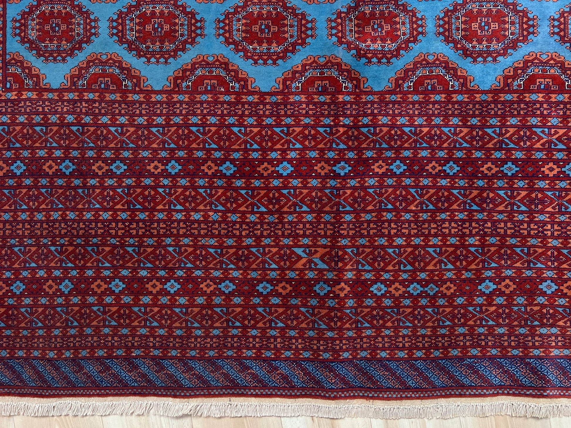 Blue bukhara turkmen rug. Luxury Handmade rug  shop palo alto. Oriental rug shop san francisco bay area.