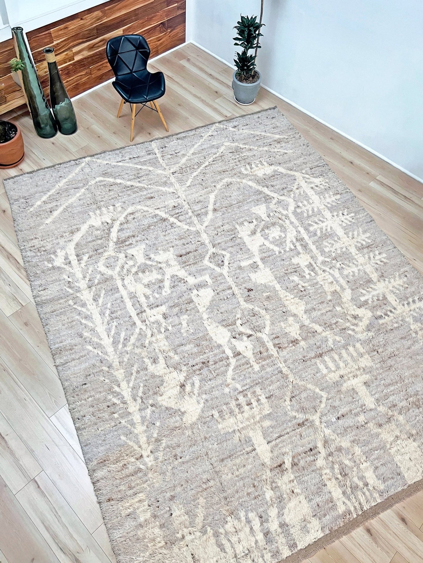 9x12 Minimalist Handmade Shag Moroccan Wool Area Rug with Neutral color Shop San Francisco Rug Bay Area. Buy Handmade Area Carpet Palo Alto Berkeley San Francisco Bay Area. Fee shipping 