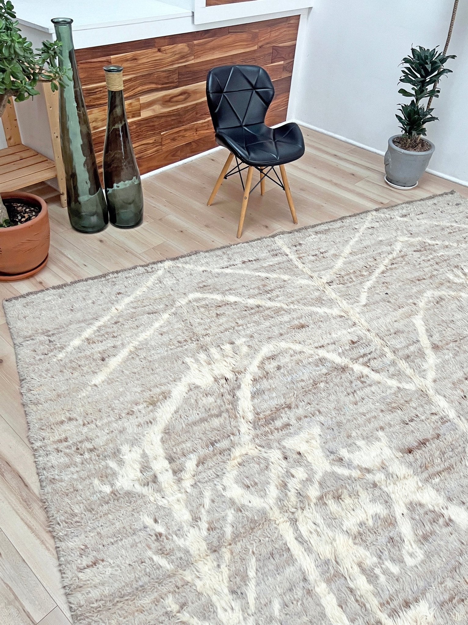 9x12 Minimalist Handmade Shag Moroccan Wool Area Rug with Neutral color Shop San Francisco Rug Bay Area. Buy Handmade Area Carpet Palo Alto Berkeley San Francisco Bay Area. Fee shipping 