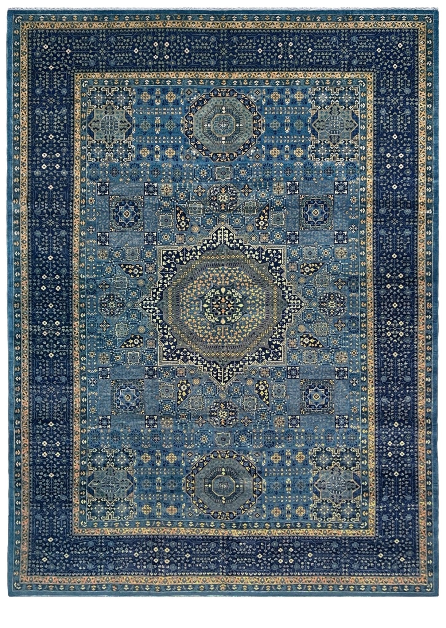 Monlum Rugs Blue & Gold Fine Mamluk 10x14 Area Rug Shop San Francisco Bay Area ...