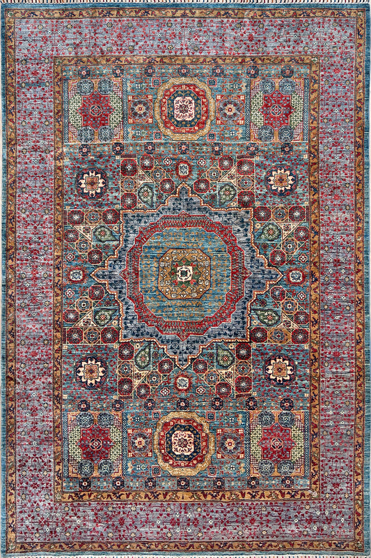 Mamluk handmade rug from Ghazni Wool. Luxury rugs hop palo alto. Oriental rug shop san francisco bay area. Silk like rug for living room.