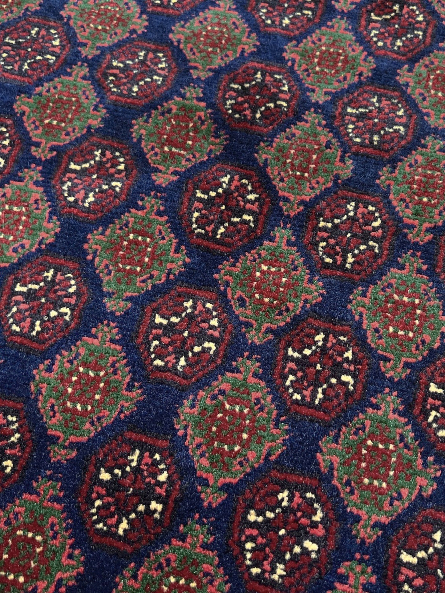 deep indigo blue turkmen khoja roshnai rug 7x9 tribal gul pattern afghan handmade merino wool rug silky sheen indigo rugs san francisco bay area