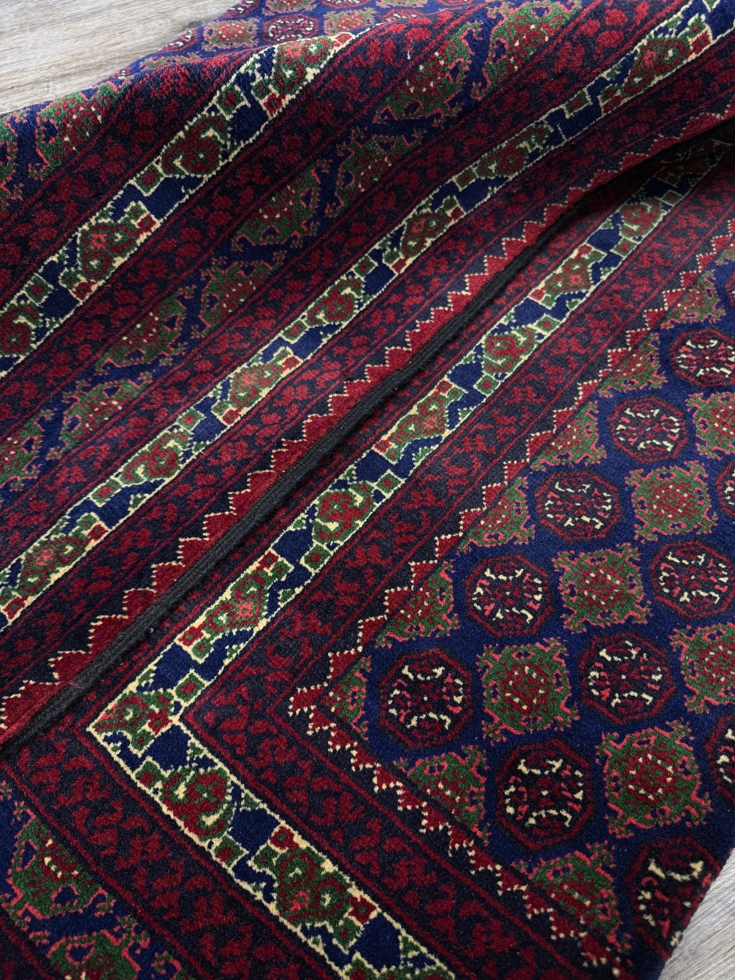 deep indigo blue turkmen khoja roshnai rug 7x9 tribal gul pattern afghan handmade merino wool rug silky sheen indigo rugs san francisco bay area