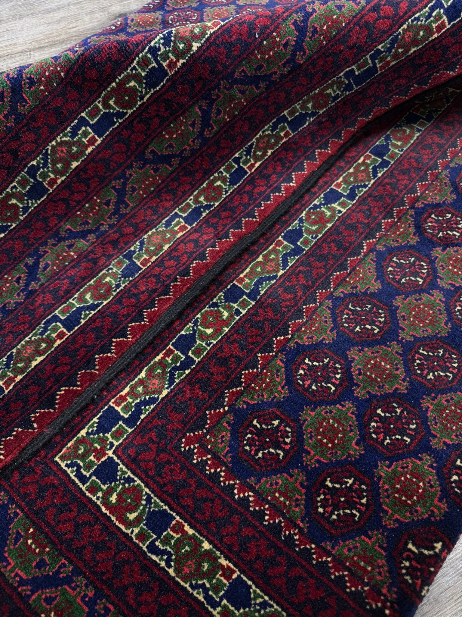 deep indigo blue turkmen khoja roshnai rug 7x9 tribal gul pattern afghan handmade merino wool rug silky sheen indigo rugs san francisco bay area
