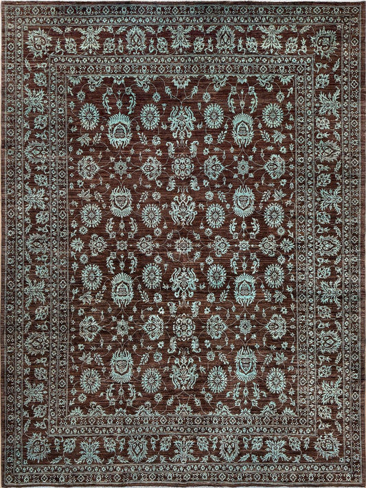 Brand new 8x10 Brown Turquoise oushak 
 floral rug, available at the best rug shop in San Mateo, SF Bay Area. Perfect for a bedroom, living room, or dining space. High-quality wool rug with rich character and timeless elegance. Free shipping available.