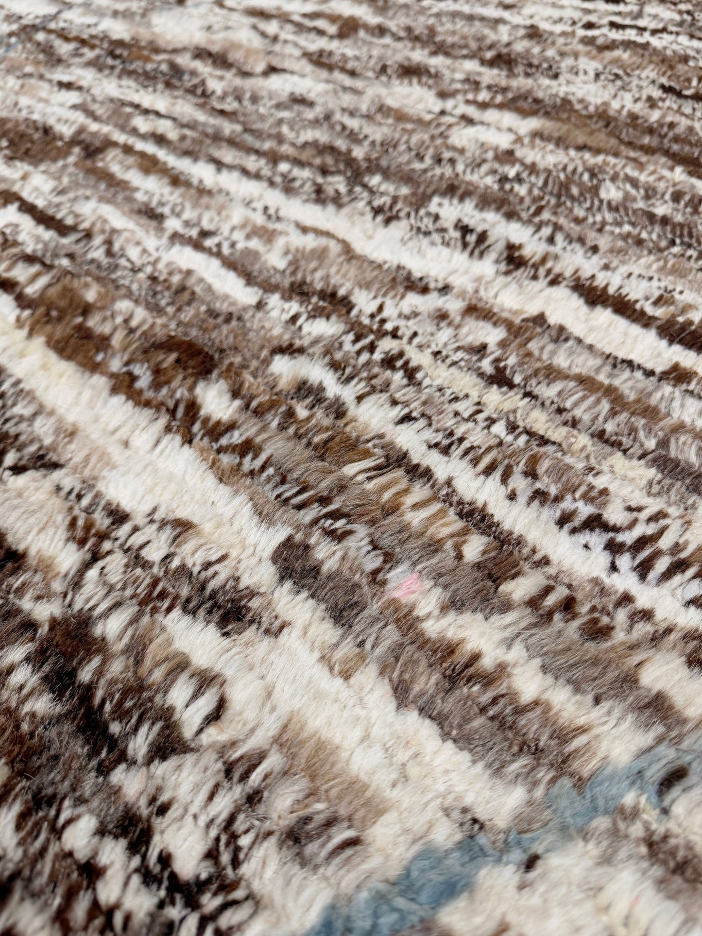 Ivory & Brown Tulu Turkish Rug • Contemporary Handmade Textured Wool Rug (8'10"x9'11")