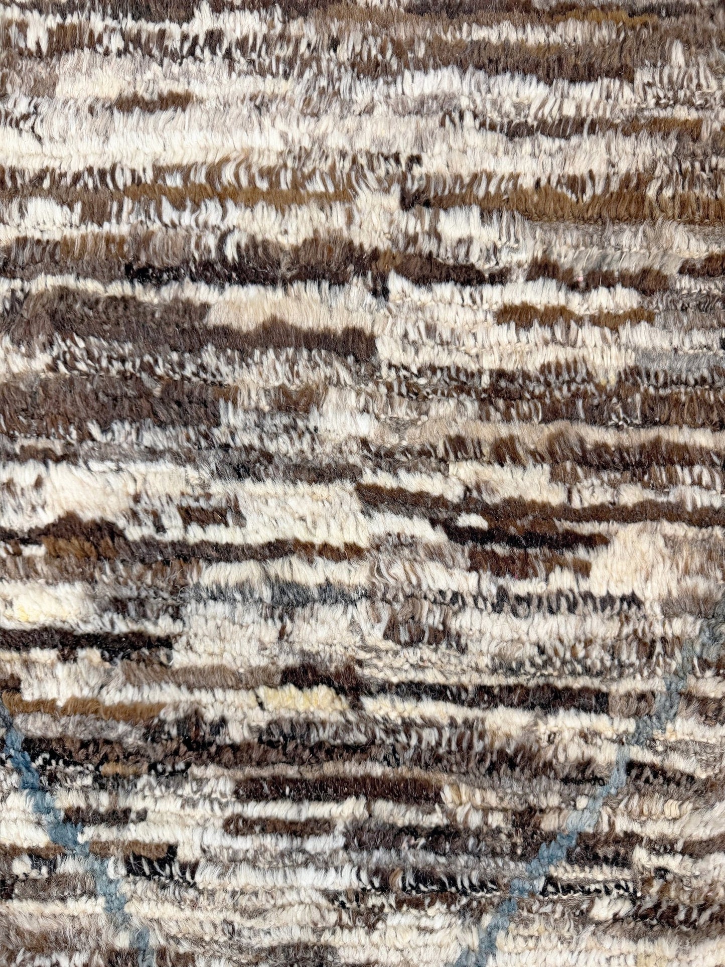 Square 9x10 handmade Turkish Tulu rug with ivory and brown textured wool pile, subtle diamond lattice design — shown at Indigo Rugs, Burlingame — San Francisco Bay Area with free shipping