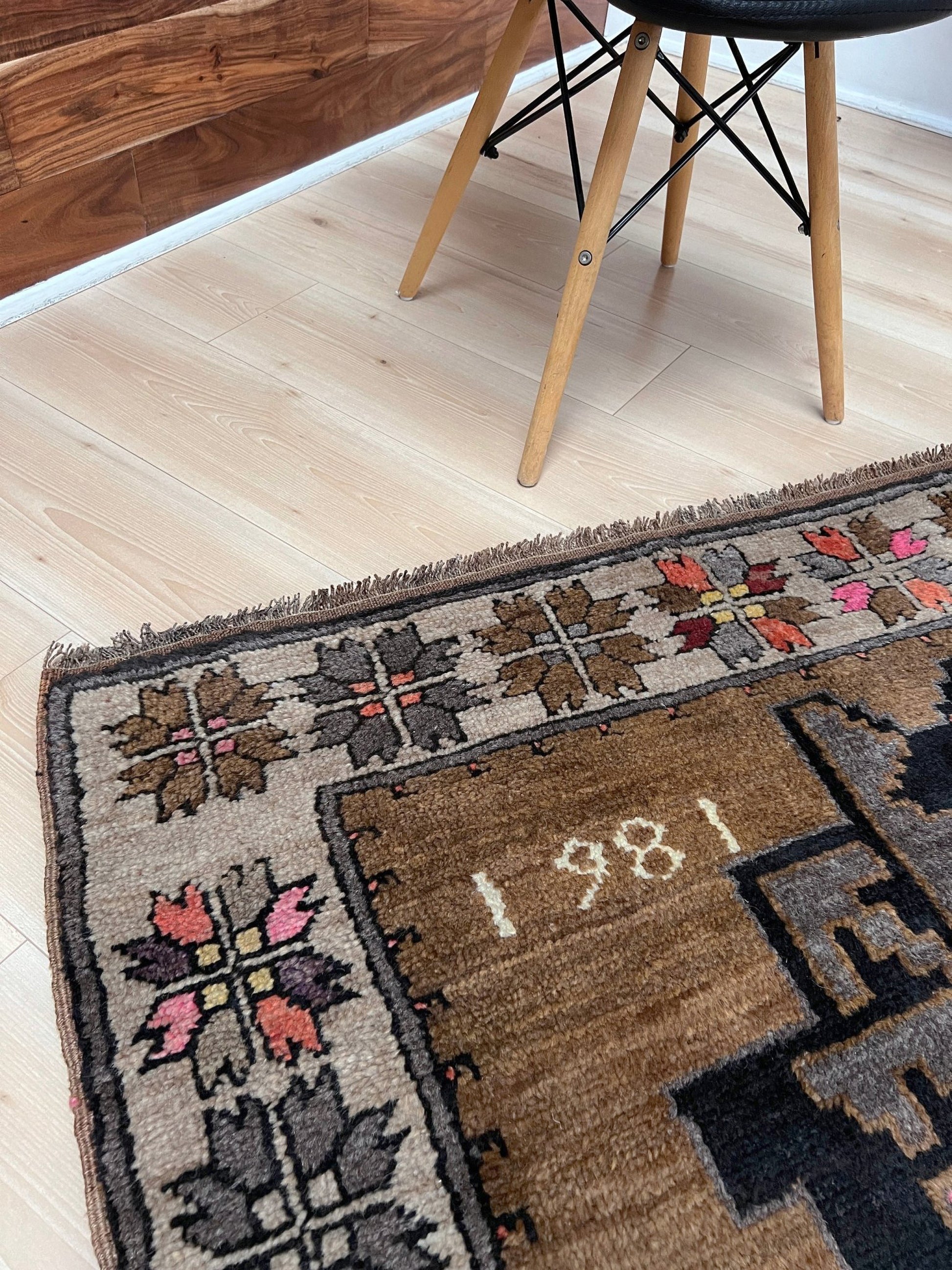 camel brown kars kurdish vintage rug 4x8 rustic handmade anatolian village rug geometric tribal wool rug dated 1981 indigo rugs san francisco bay area