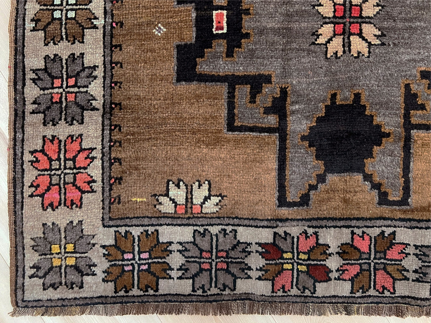 camel brown kars kurdish vintage rug 4x8 rustic handmade anatolian village rug geometric tribal wool rug dated 1981 indigo rugs san francisco bay area