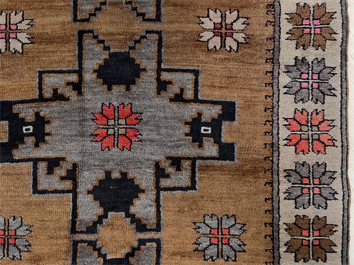 camel brown kars kurdish vintage rug 4x8 rustic handmade anatolian village rug geometric tribal wool rug dated 1981 indigo rugs san francisco bay area