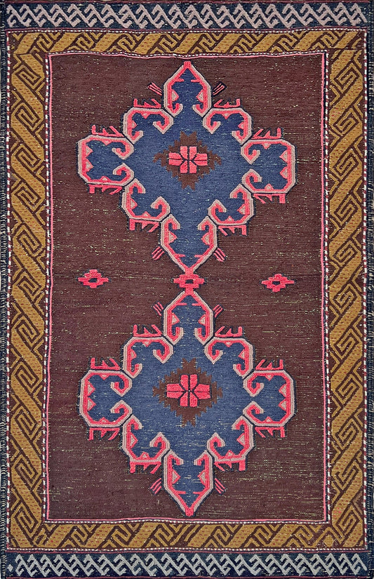 3x5 pink soumak vintage flatweave rug shop san francisco bay area. Handmade wool rug for nursery, bedroom, kitchen